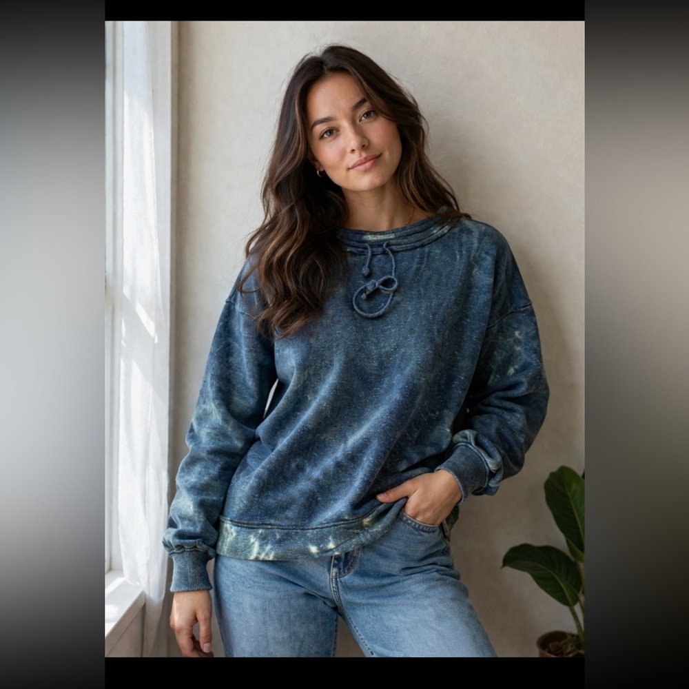 Free People Blue/Green Tie Dye Oversized Pullover Top